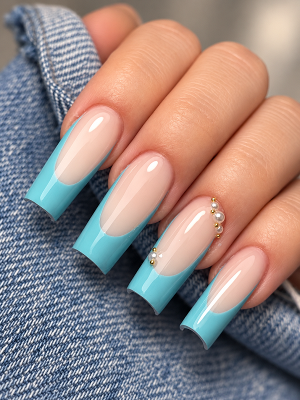 Zdobiony french manicure na studniówkę 2027